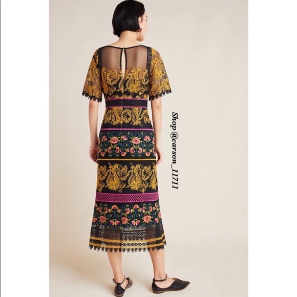 NWT Anthropologie Jacquin Embroidered Midi Dress 0 - Picture 3 of 6